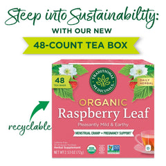 Brewing Traditional Medicinals raspberry leaf tea cup steeping, aromatic and robust.