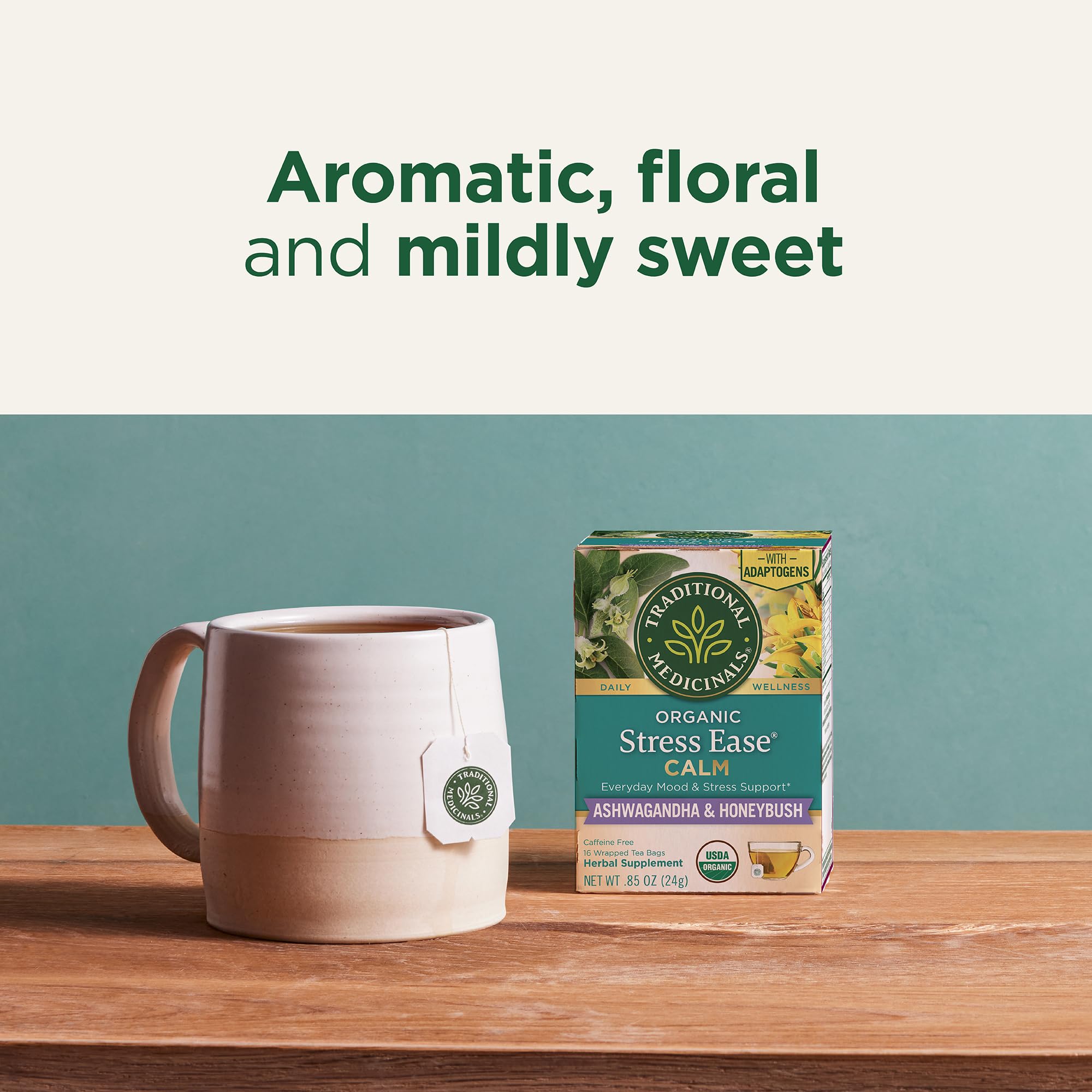 Traditional Medicinals Stress Ease rose notes help soothe nerves during tense moments.