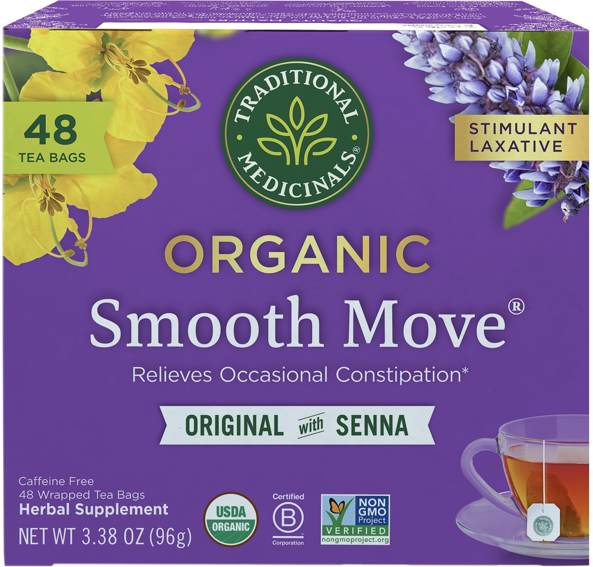 Traditional Medicinals Smooth Move tea bag for overnight relief.
