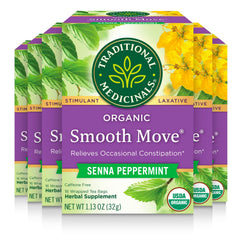 Traditional Medicinals Smooth Move peppermint tea bags offer gentle relief for occasional constipation.