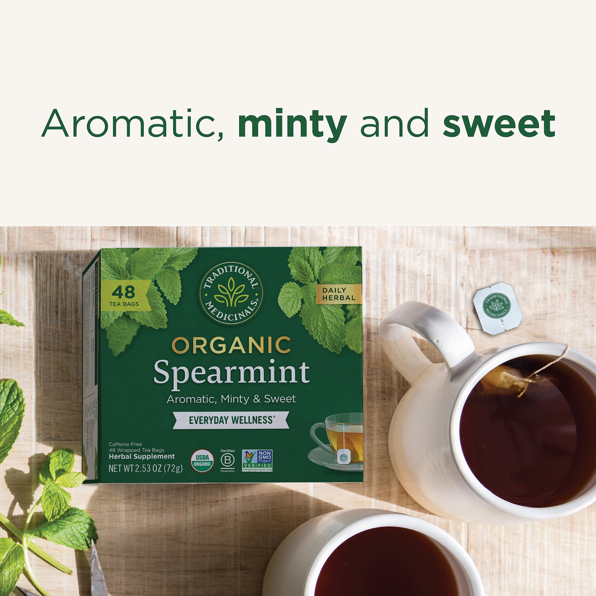 Traditional Medicinals spearmint tea 48 bags closeup for everyday use.