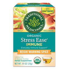 Traditional Medicinals Stress Ease Immune tea cup releasing a soothing aroma.