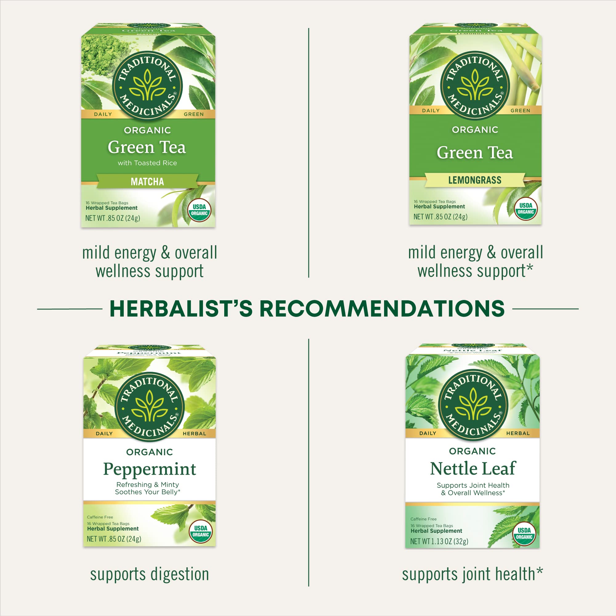 Traditional Medicinals certifications seal indicates organic and non-GMO integrity.