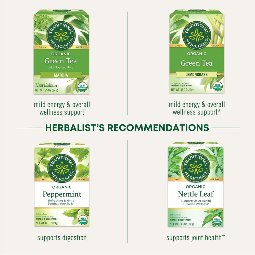 Traditional Medicinals certifications seal indicates organic and non-GMO integrity.