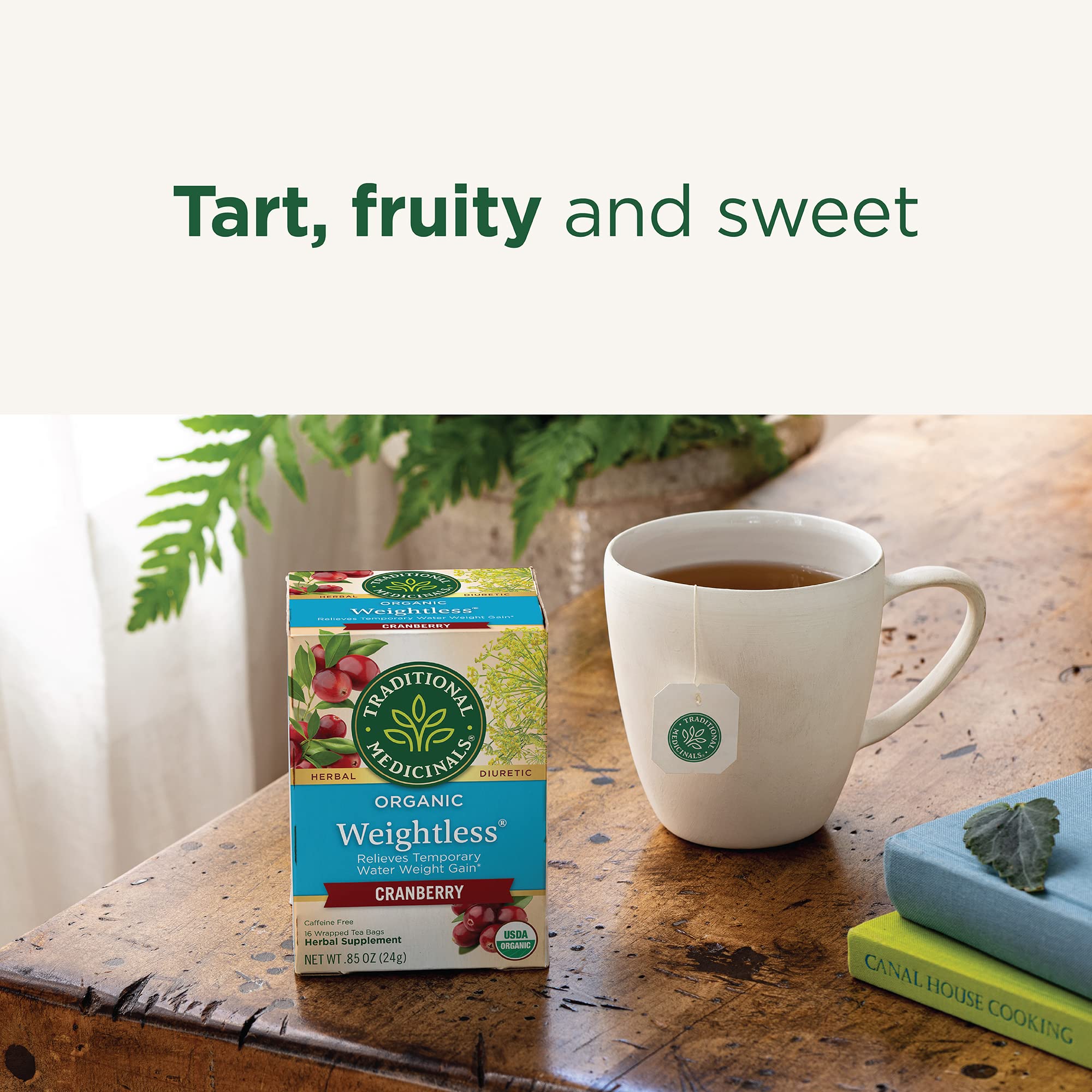 Traditional Medicinals Weightless Cranberry herbal blend featuring fennel and cranberry leaves.