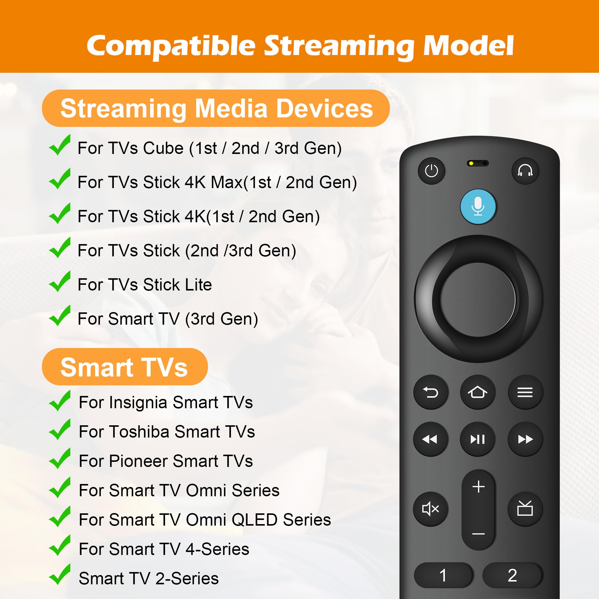 Trado replacement voice remote for Fire TV Stick 3rd Gen, front view, quick-launch shortcuts.
