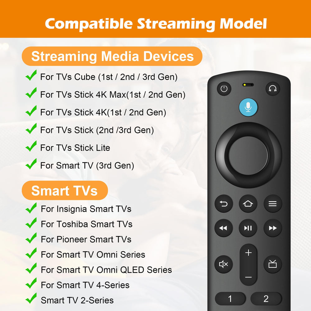 Trado replacement voice remote for Fire TV Stick 3rd Gen, front view, quick-launch shortcuts.