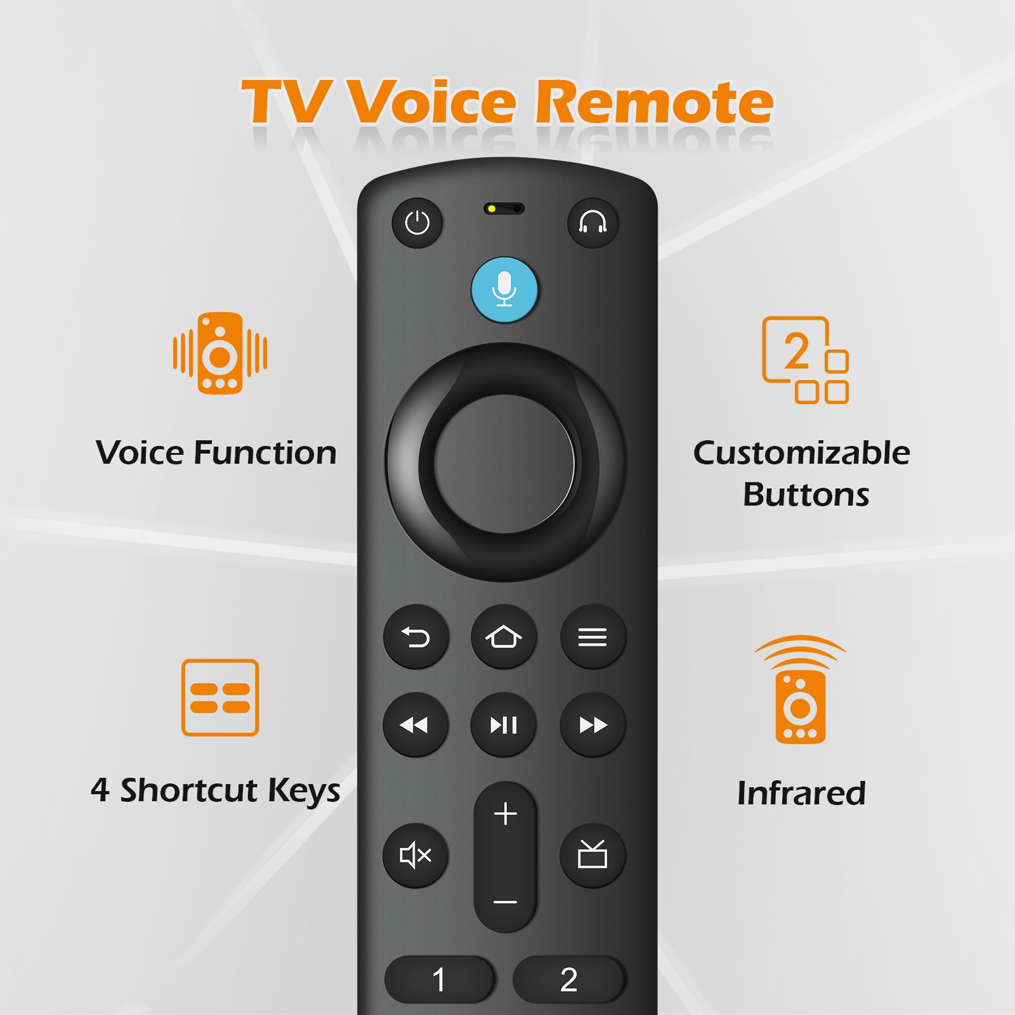 Trado remote for Fire TV Stick 4K Lite, front view with tactile controls.
