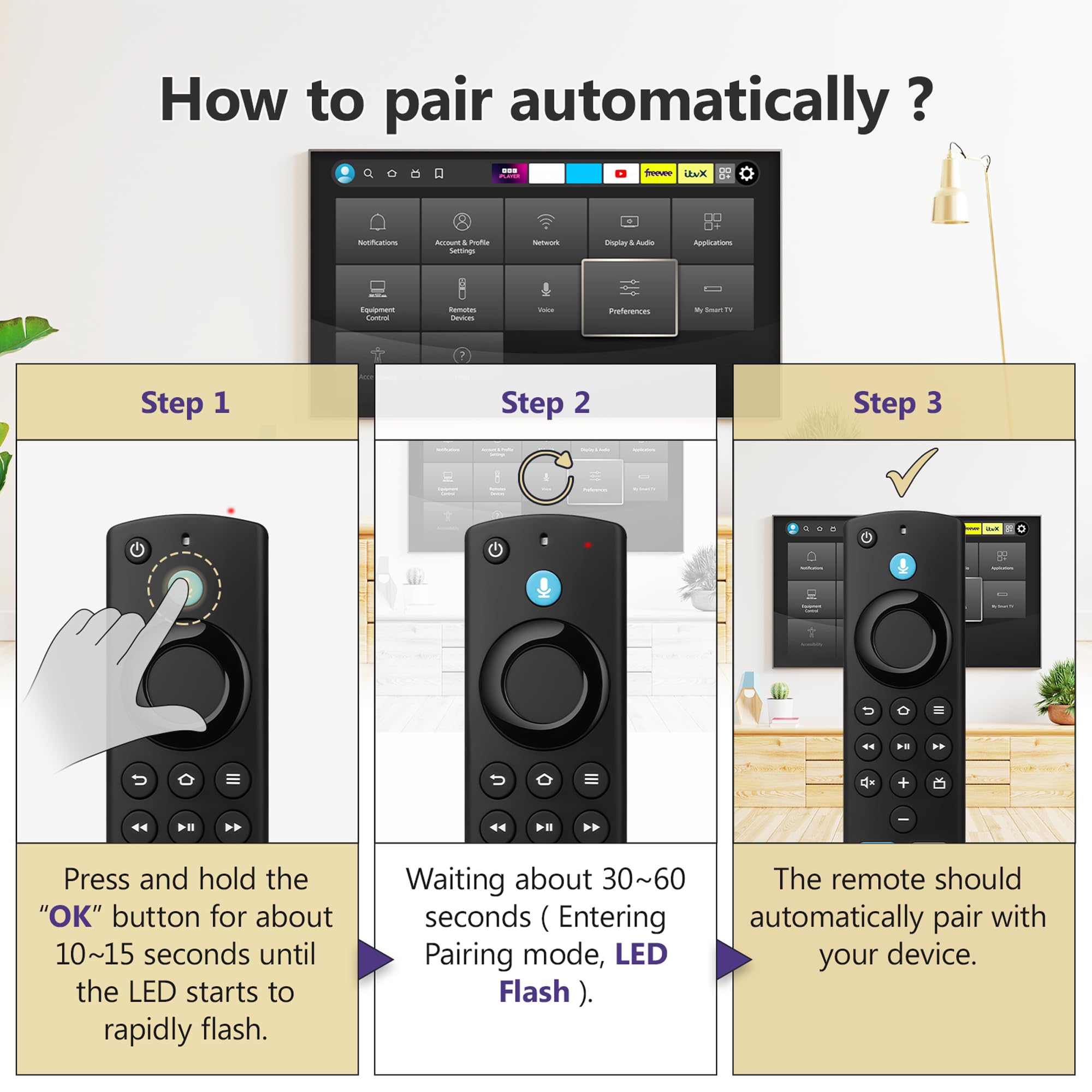 Trado Voice Remote with voice search button for hands-free content discovery.