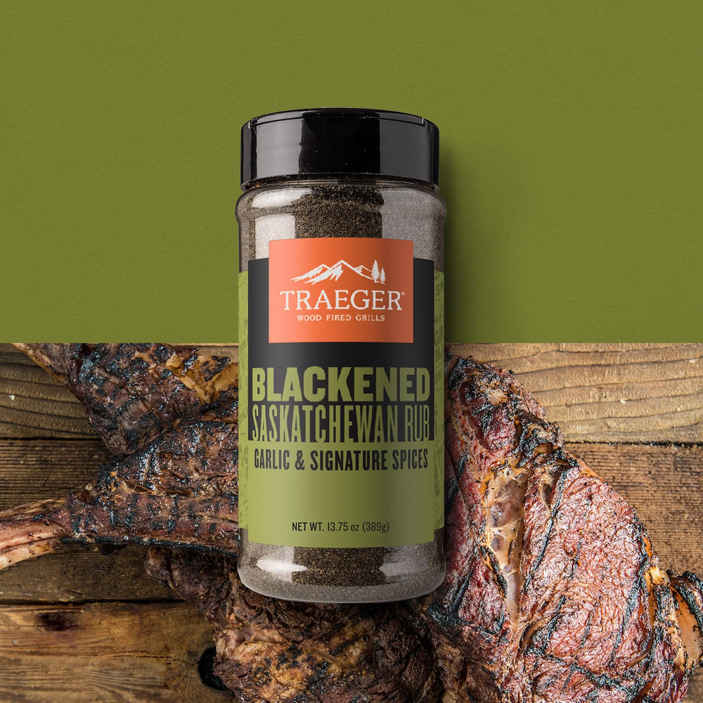 Traeger rub on salmon creates a savory crust.