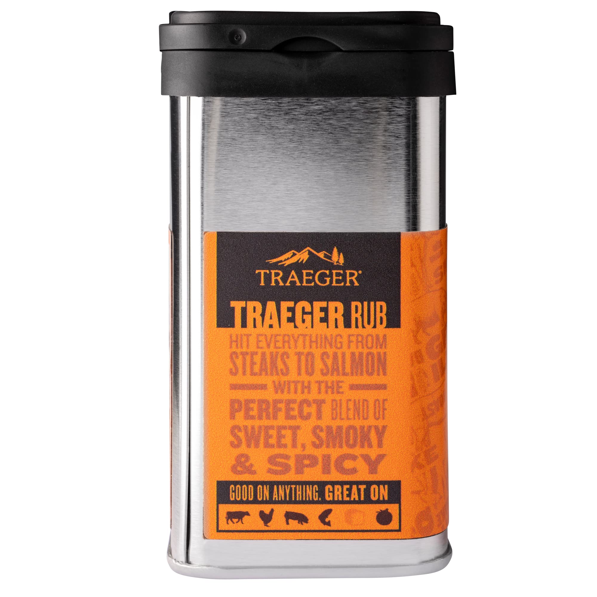 Traeger Garlic-Chili Rub closeup reveals coarse spices for elevated grilled dishes.