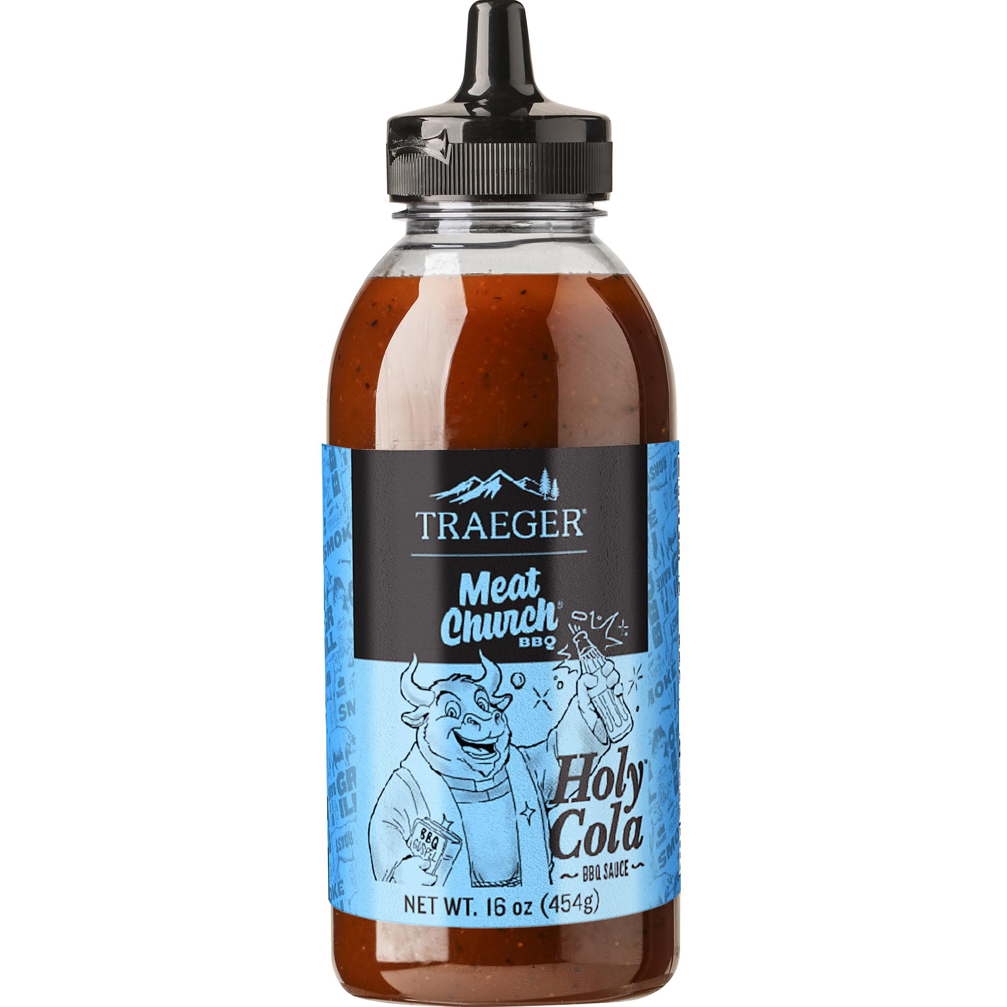 Traeger Meat Church Holy Cola 16oz bottle ready for rib and chicken glaze.