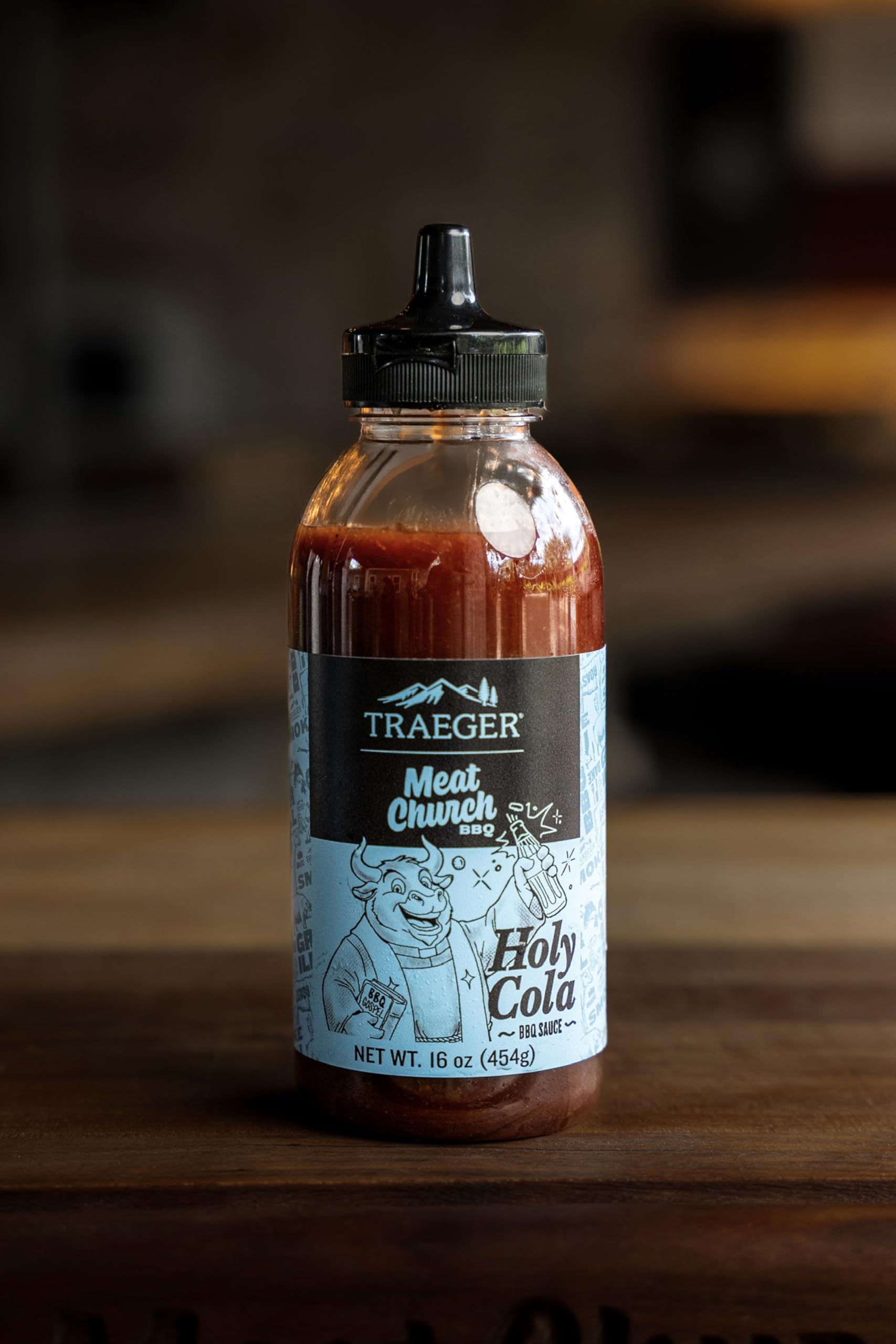 Traeger Meat Church Holy Cola squeeze bottle for easy application.
