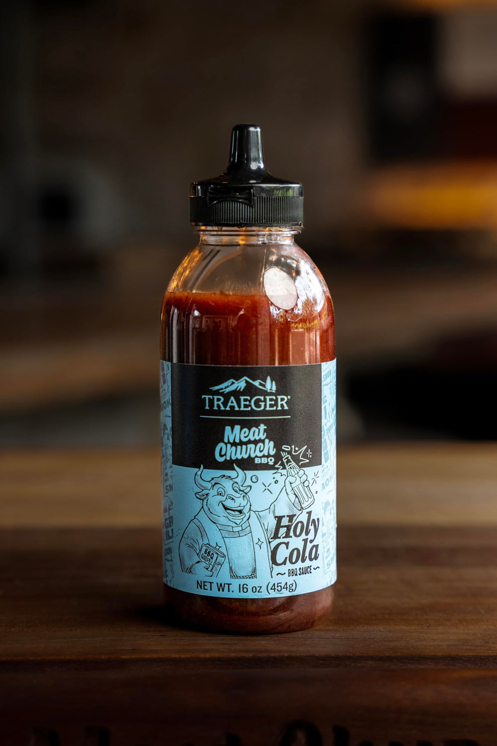 Traeger Meat Church Holy Cola squeeze bottle for easy application.