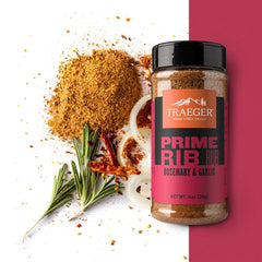 Traeger Prime Rib Rub packaging shows gluten-free and kosher certification.