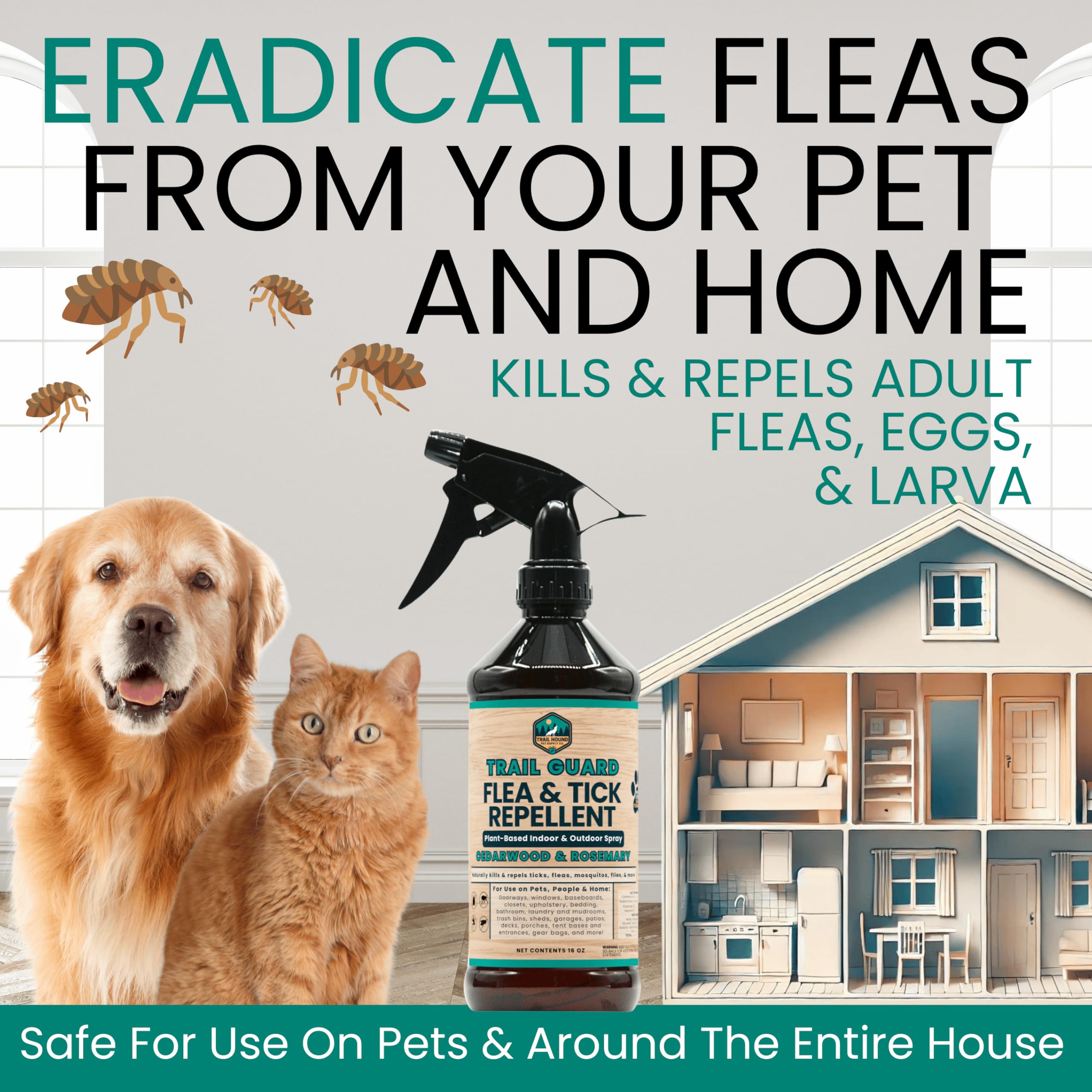 Trail Guard targets fleas and ticks on pets and around the home.