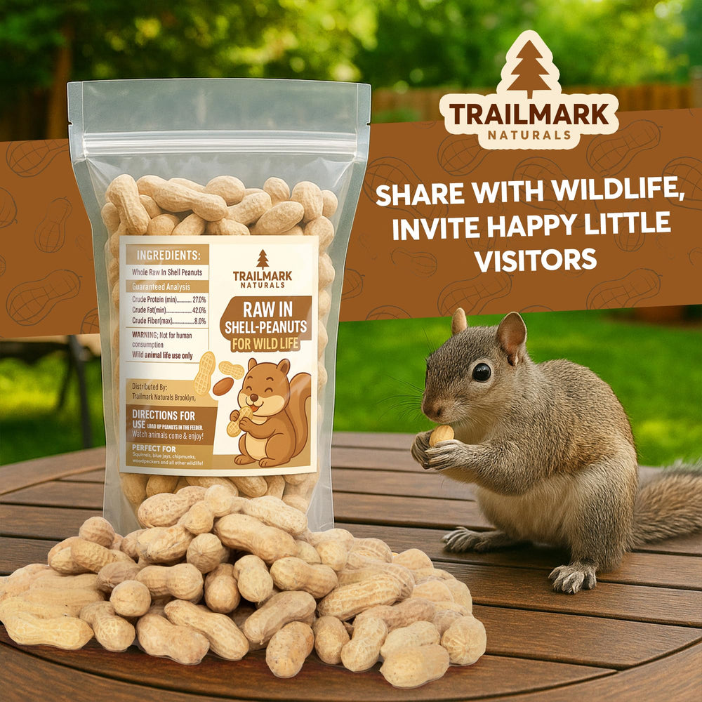 Trailmark Naturals raw peanuts in shell; natural protein snack for squirrels.