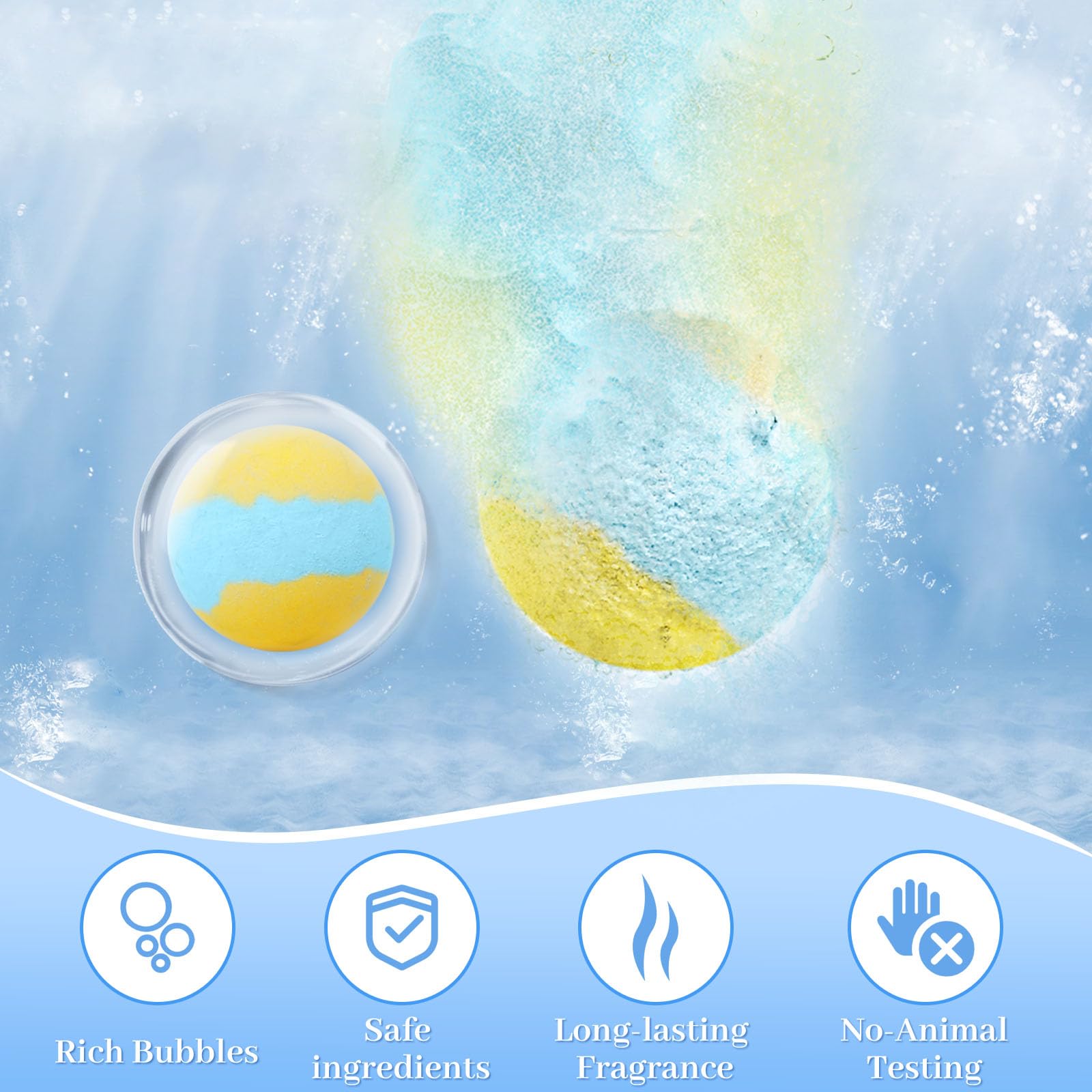 Scent labels on TranquilBliss bath bombs for quick mood selection.