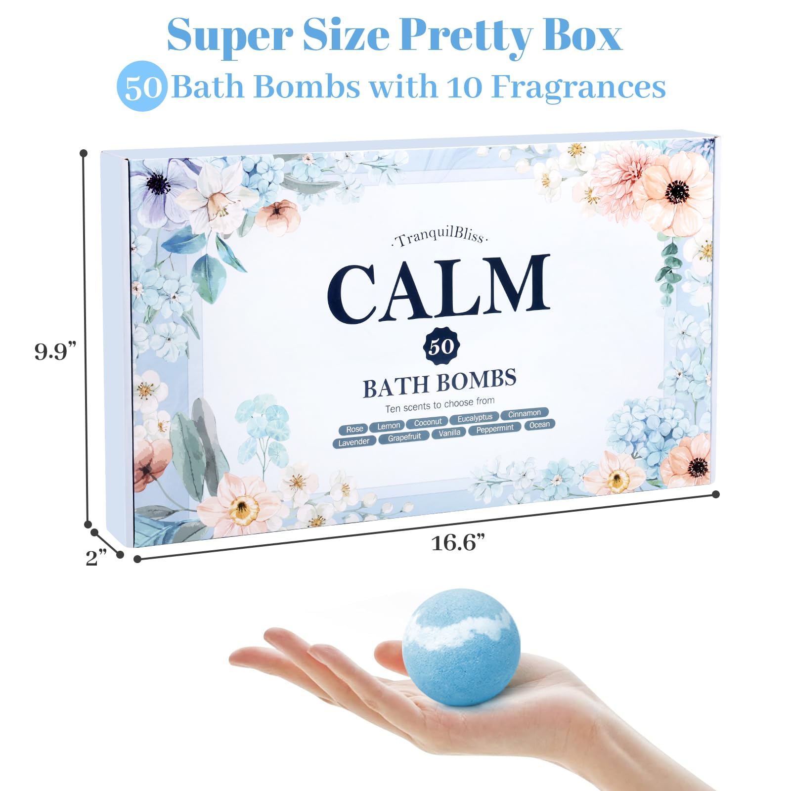 TranquilBliss 50-piece bath bomb collection in a stylish set.