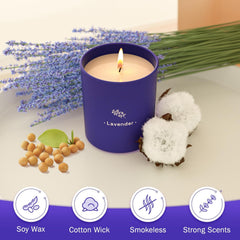 TranquilBliss lavender candle with cotton wick delivers steady glow
