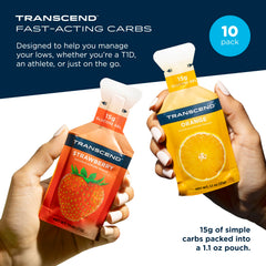 Transcend orange gels 10-pack packaging with fast energy.