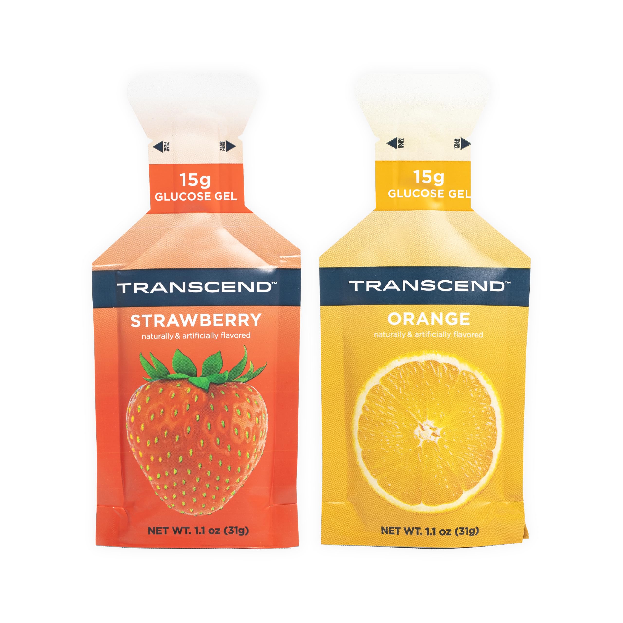 Transcend strawberry gels 10-pack packaging for on-the-go energy.