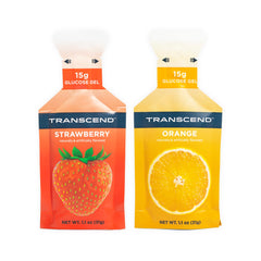 Transcend strawberry gels 10-pack packaging for on-the-go energy.
