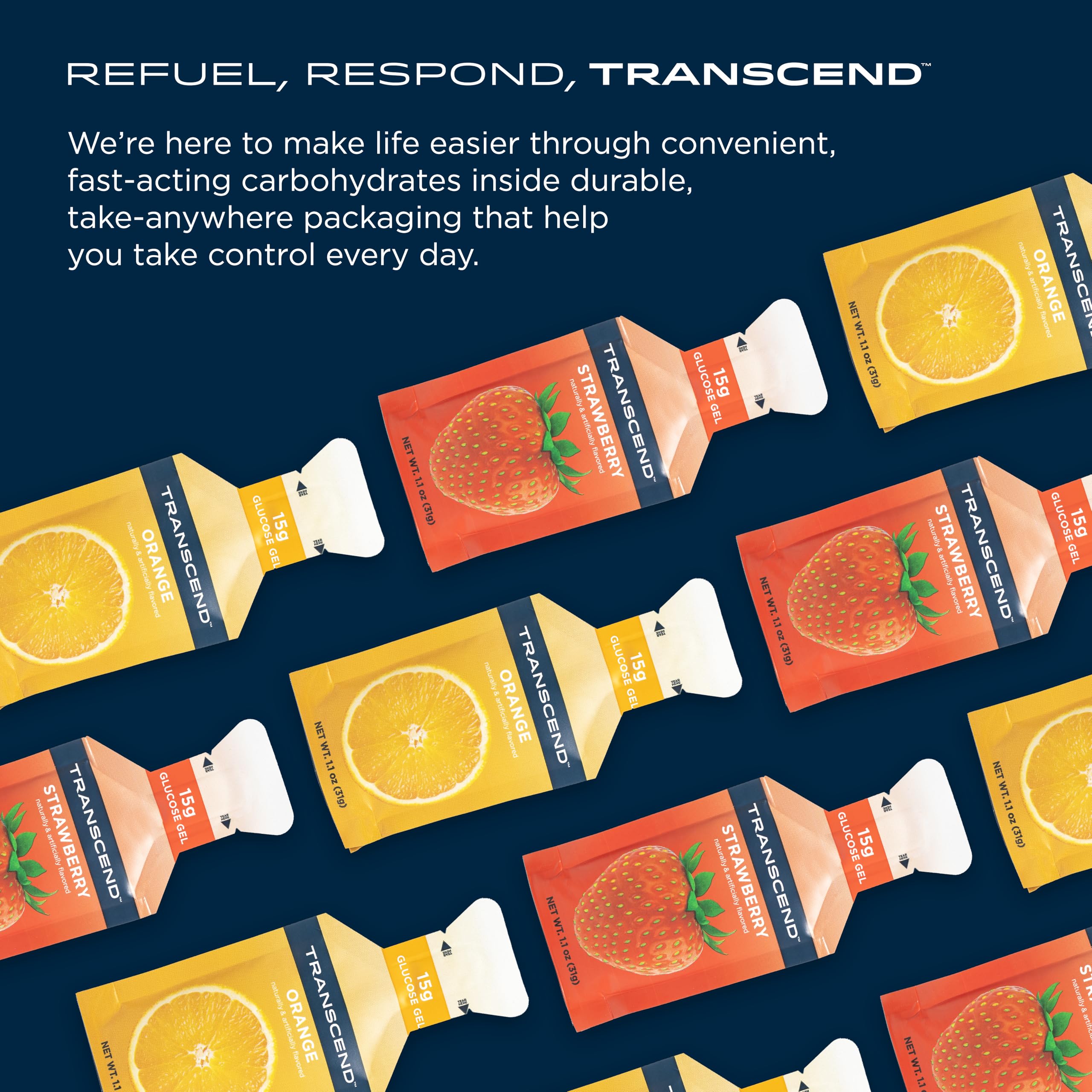 Transcend strawberry and orange flavors, gluten-free carbs for activity.