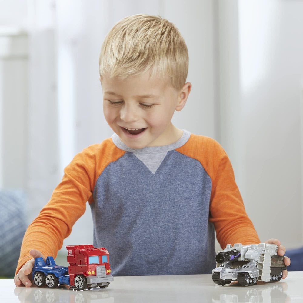 Transformers unboxing-ready packaging featuring heroic Optimus Prime and Megatron.