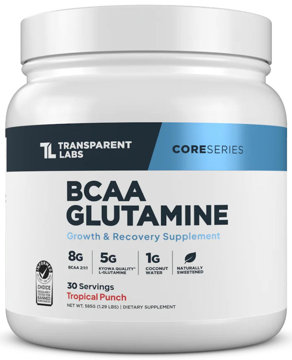 Transparent Labs BCAA Glutamine bottle front showing premium recovery potential