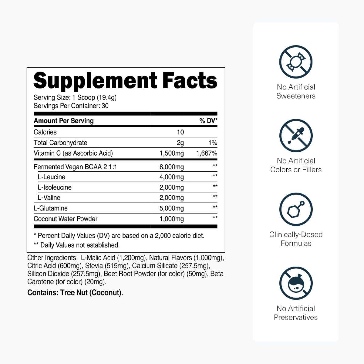Transparent Labs BCAA Glutamine label closeup highlighting L-glutamine content