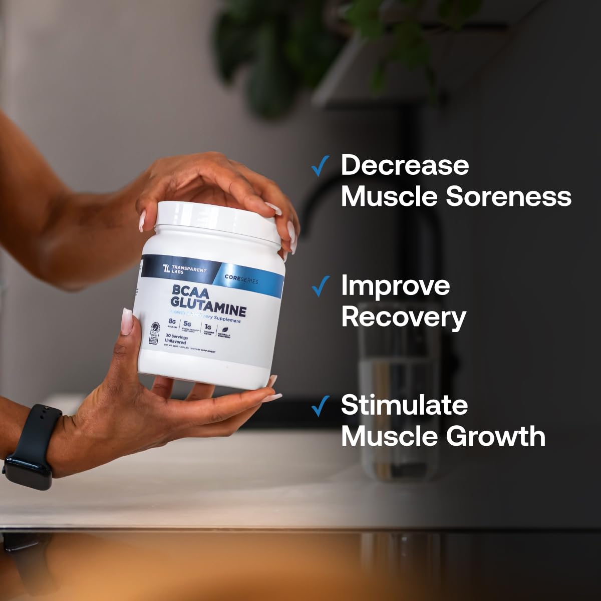 Transparent Labs BCAA Glutamine post-workout scene with teammates
