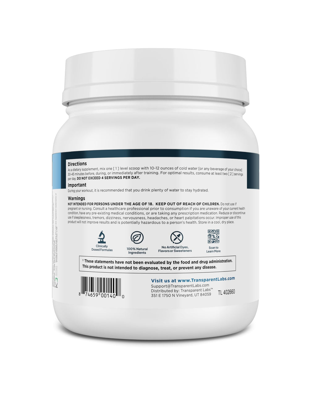 Transparent Labs BCAA Glutamine vegan-friendly badge on label