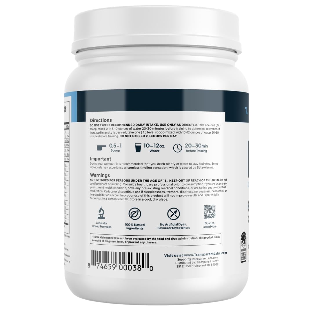 Ingredients list on Bulk Pre-Workout label from Transparent Labs