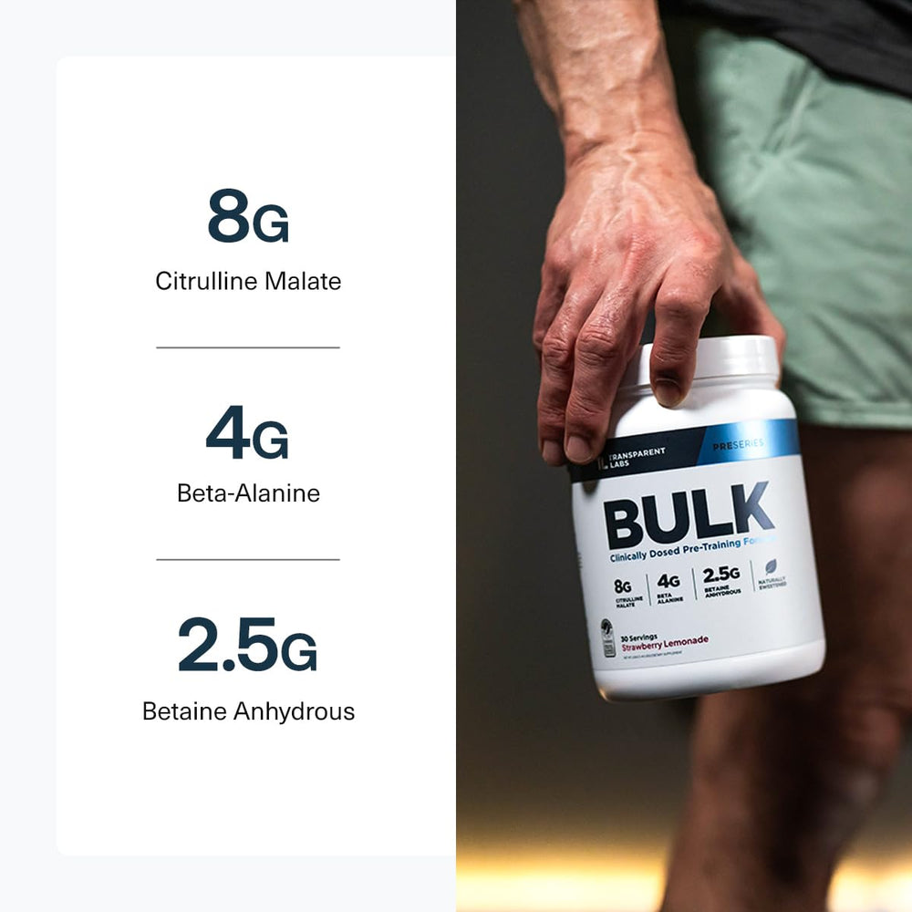Pouring Bulk Pre-Workout powder into a shaker for workouts