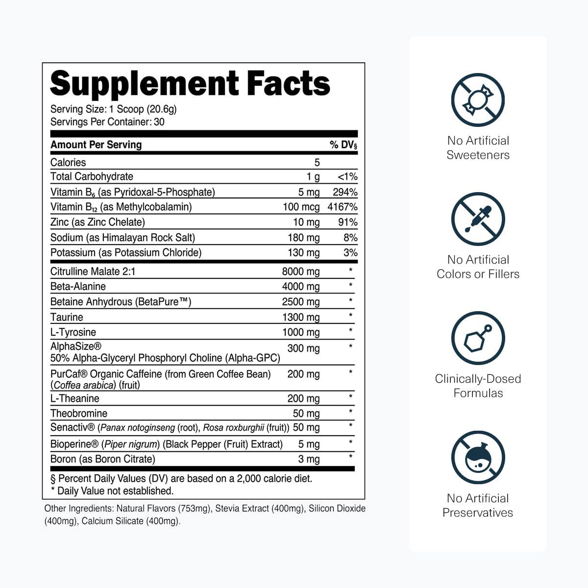 Powder tub front of Bulk Pre-Workout from Transparent Labs