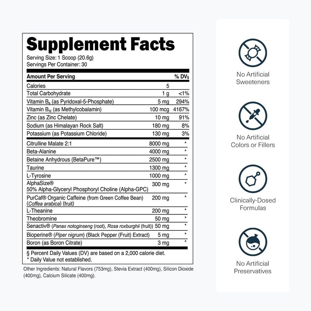 Powder tub front of Bulk Pre-Workout from Transparent Labs