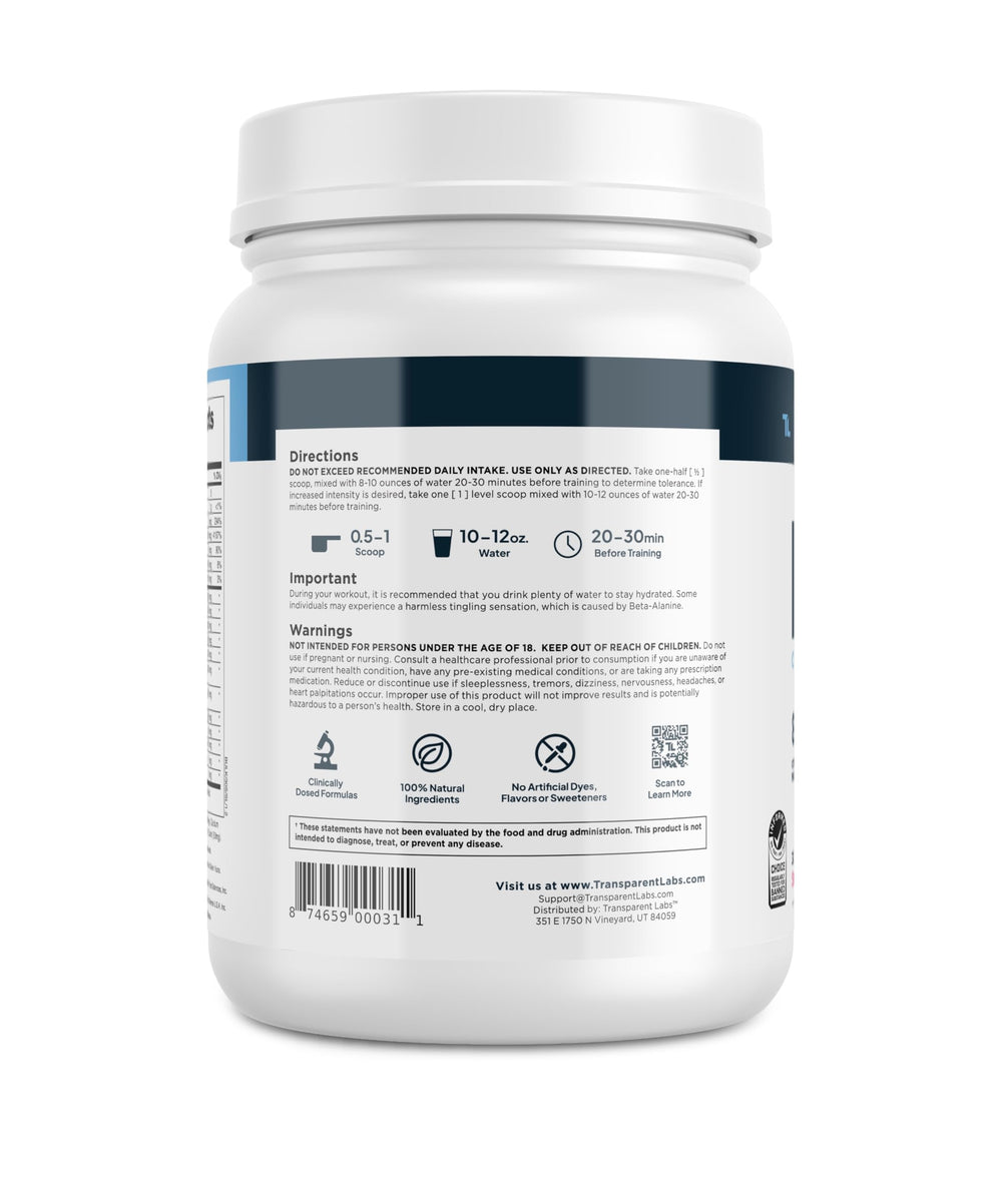 Transparent Labs Bulk Pre-Workout in gym setup signaling ready-to-train performance.