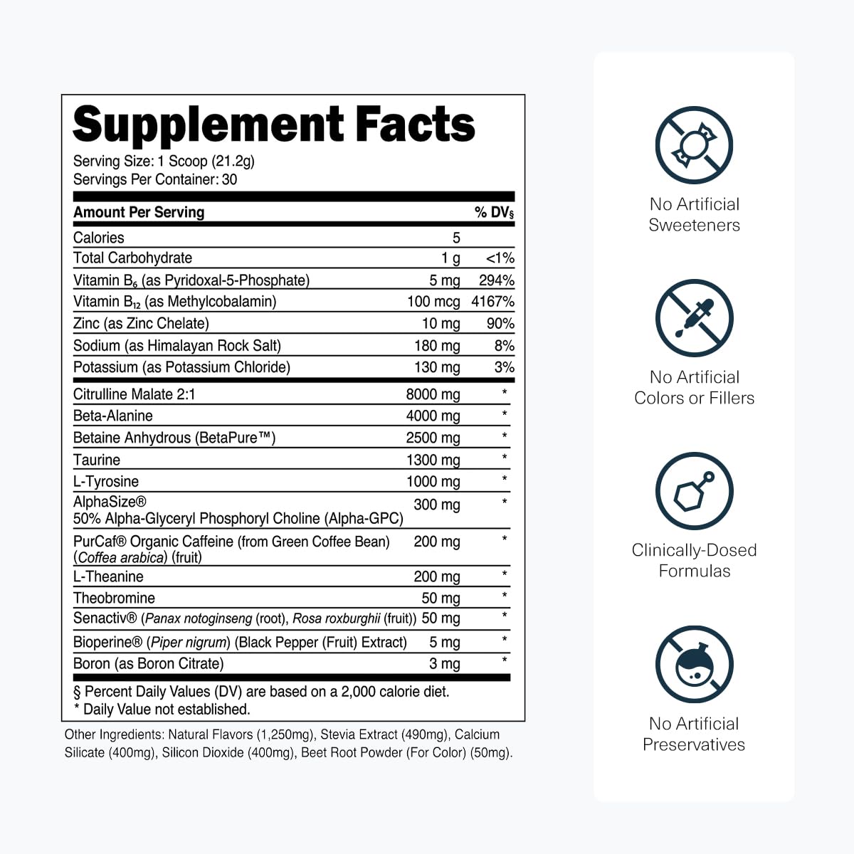 Transparent Labs Bulk Pre-Workout label closeup highlights a clean, transparent ingredient panel.