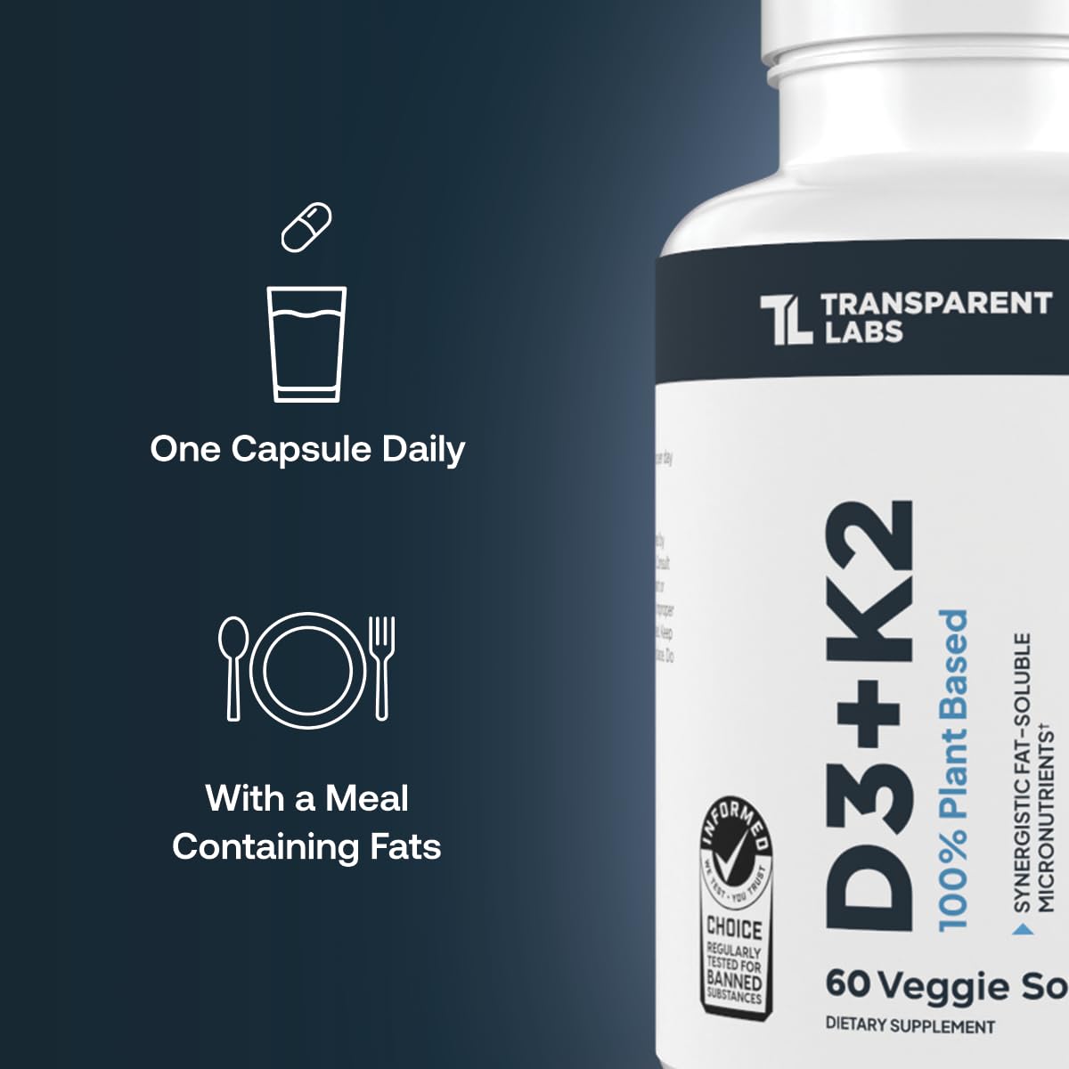 Transparent Labs D3K2 bottle on desk for daily bone and immune support.