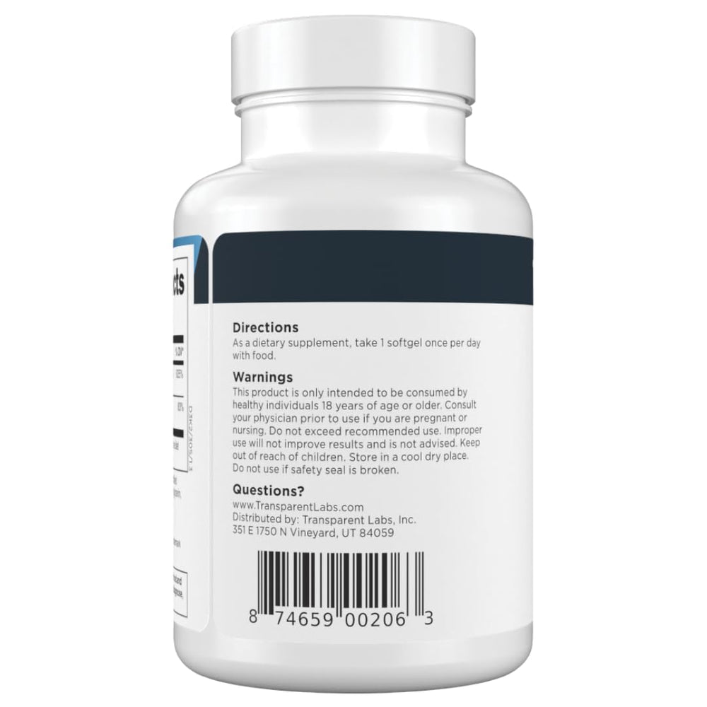 Transparent Labs D3K2 capsules in eco-friendly packaging for mindful wellness.