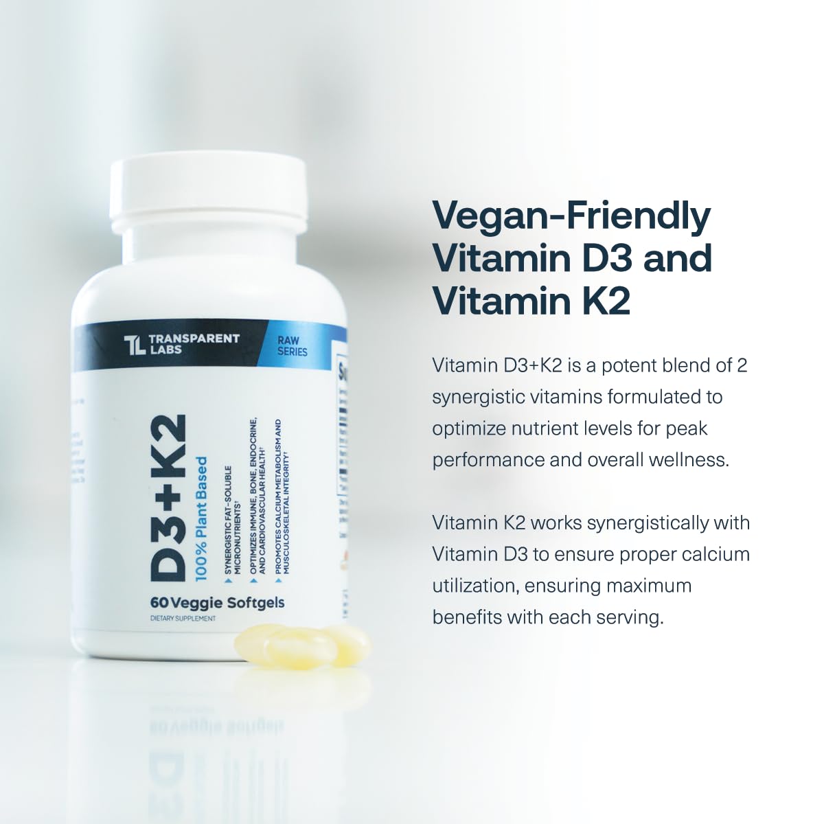 Transparent Labs D3K2 softgels in hand for a simple daily wellness ritual.