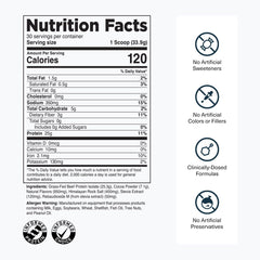 Transparent Labs dairy-free bottle close-up emphasizes clean ingredients and allergen-friendly profile.