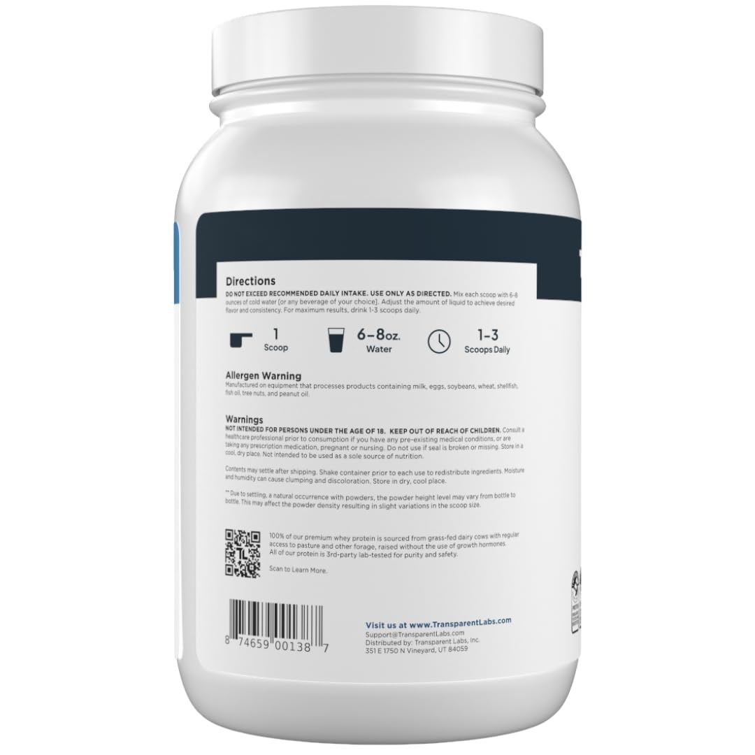 Transparent Labs grass-fed whey protein isolate milk chocolate label communicates clean protein
