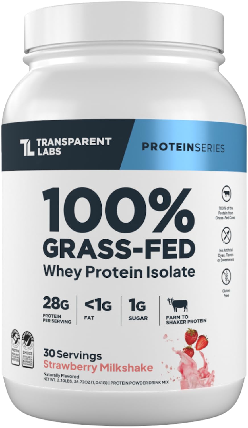 Transparent Labs grass-fed whey protein isolate bottle with natural flavor label for clean protein