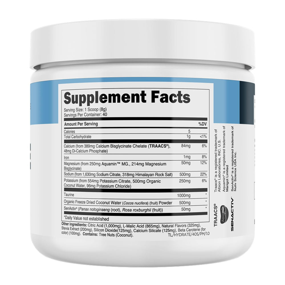 Close-up of Transparent Labs Hydrate label showing clean formula
