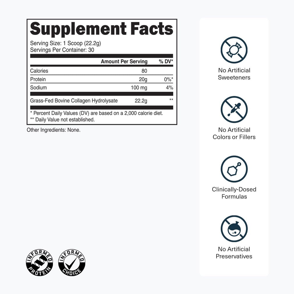 Transparent Labs hydrolyzed collagen peptides shown as premium powder for easy digestion.