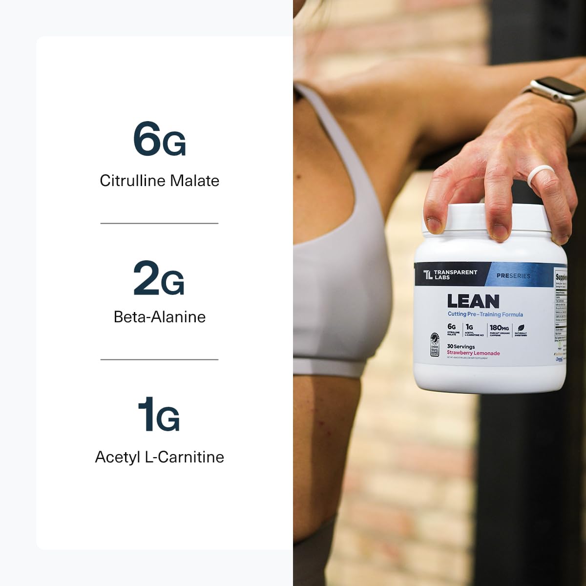 Transparent Labs Lean Pre-Workout blue raspberry glass with powder for mixing.