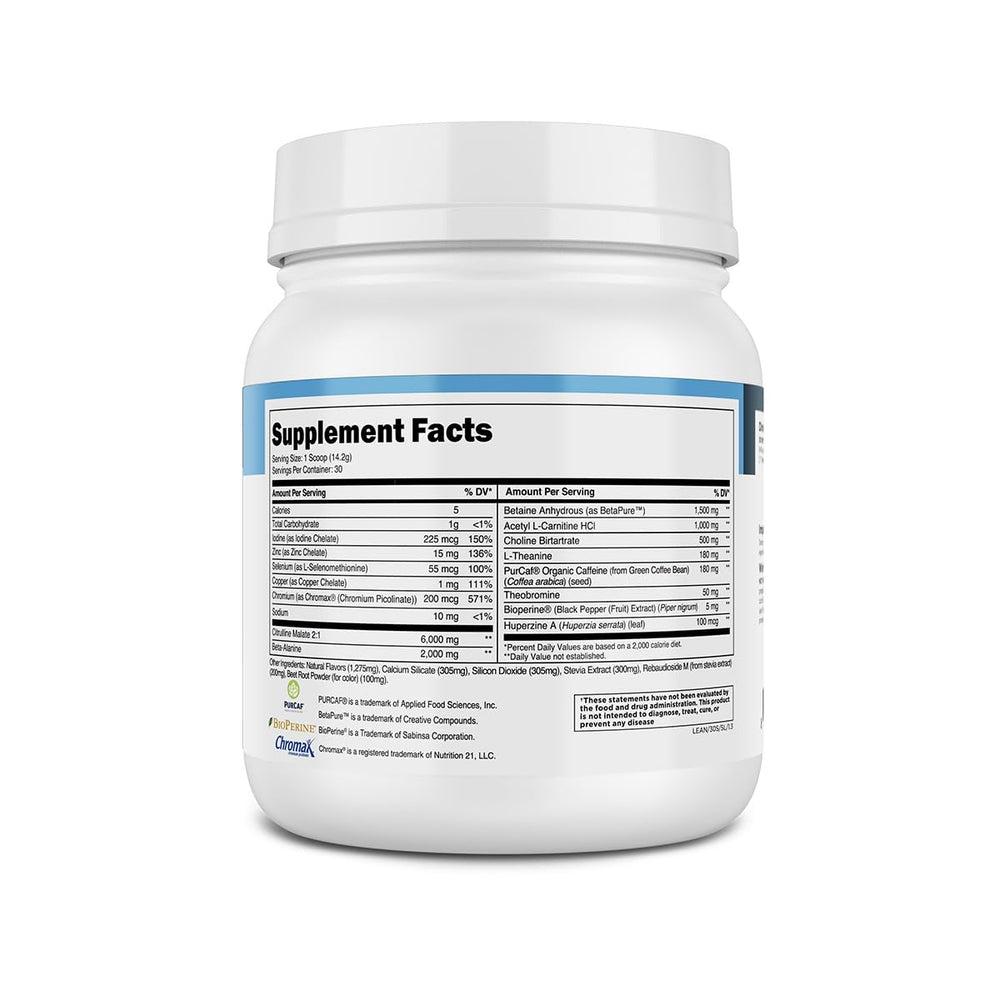 Transparent Labs Lean Pre-Workout glass with steam indicating fast-acting energy.