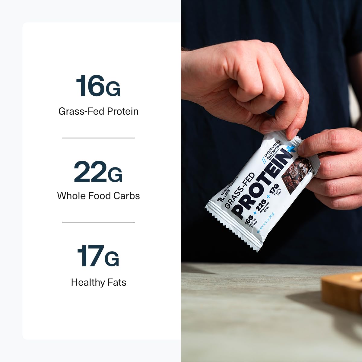 Protein+ Bars bite-sized piece illustrating a satisfying chew and flavor